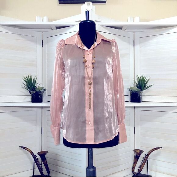 Boston Proper Sheer Metallic Pink Shirt XS - Picture 1 of 8